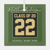 Class of 2023 Modern Green Black & Gold Graduation Glass Tree Decoration (Front)