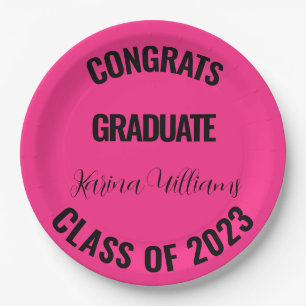 Class of 2023 Pink Graduation College Party Paper Plate