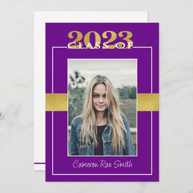 Class of 2023 Purple & Gold Graduation Party Invitation (Front/Back)