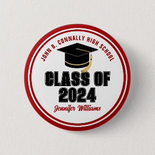Class of 2023 Red White Personalised Graduate Name 6 Cm Round Badge