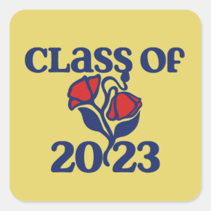 Class of 2023 retro red rose designs graduation square sticker