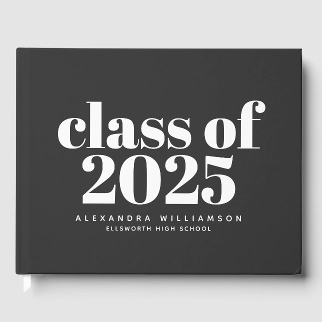 Class of 2023 Retro Typography Black Personalised  Guest Book (Front)