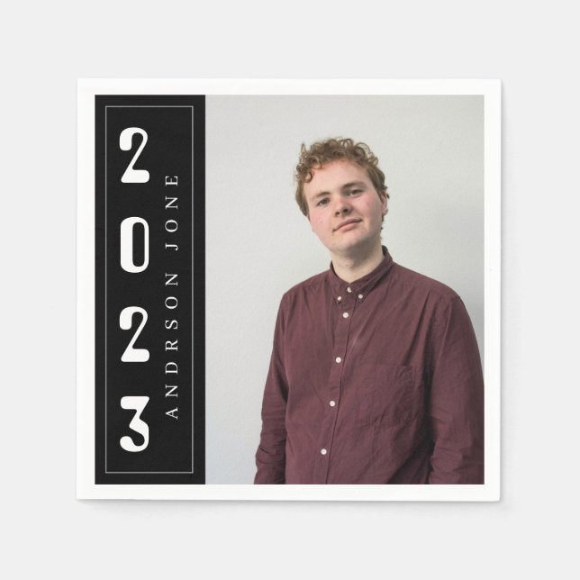 Class of 2023 Royal Black Graduation Party Photo Napkin (Front)