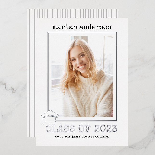 Class of 2023 silver foil graduation photo foil (Front/Back)