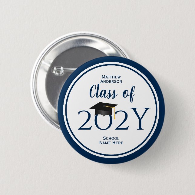 Class of 2023 Simple Elegant Navy Blue Graduation 6 Cm Round Badge (Front & Back)