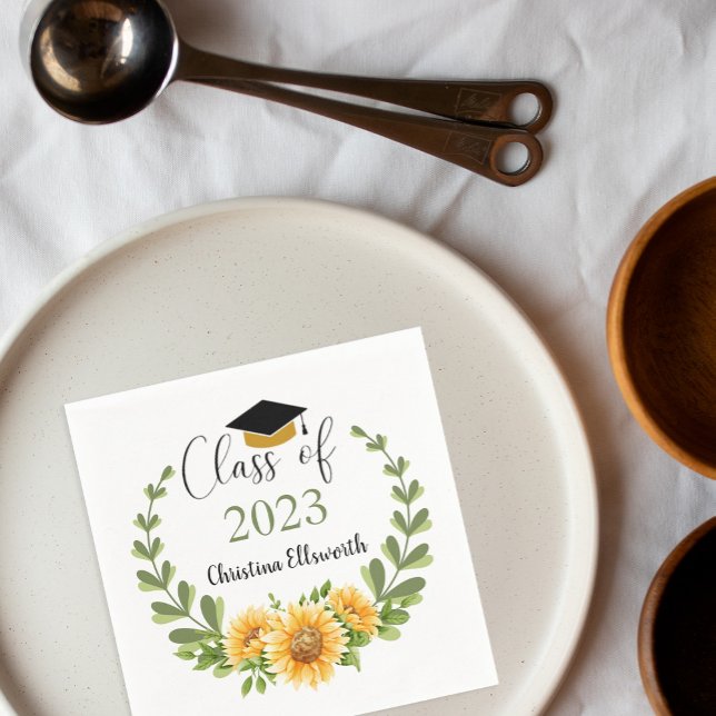 Class of 2023 Sunflower Wreath Grad Party Napkin (Creator Uploaded)