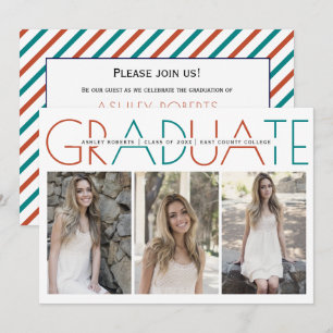 Class of 2023 terracotta and teal graduation photo invitation