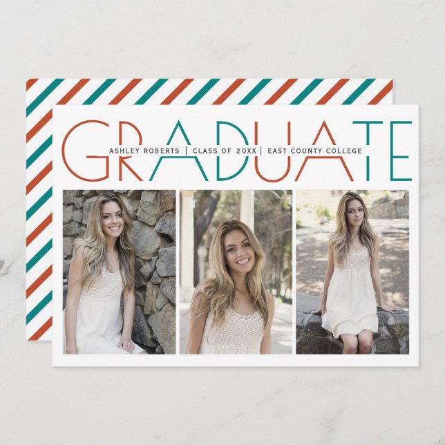 Class of 2023 terracotta and teal graduation photo invitation (Front/Back)