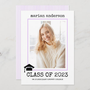 Class of 2023 typewriter lilac graduation photo invitation