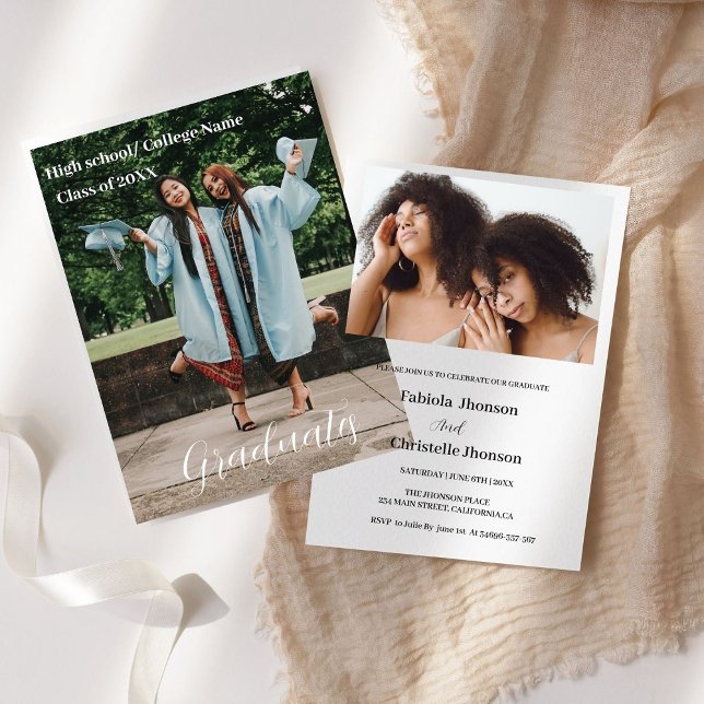 Class of 2023  white  script Double graduation  Announcement (Creator Uploaded)