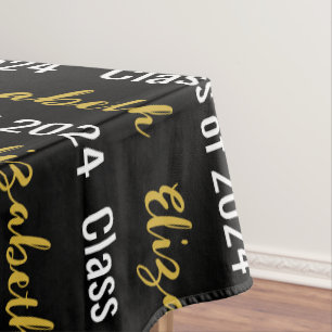 Class of 2024 and Graduate's Name Black White Gold Tablecloth