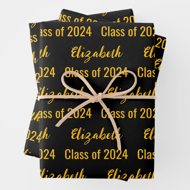 Class of 2024 Black and Gold Graduate's Name Wrapping Paper Sheet (In situ)