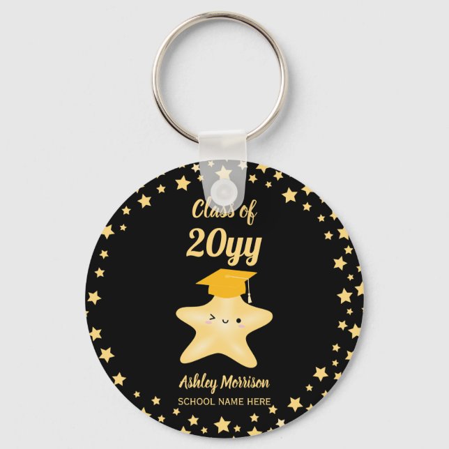 Class of 2024 Black and Gold Super Star Graduation Key Ring (Front)