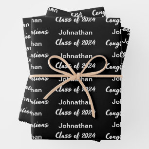 Class of 2024 Black Congratulations Grad Name Wrapping Paper Sheet