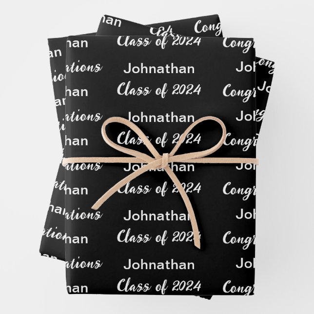 Class of 2024 Black Congratulations Grad Name Wrapping Paper Sheet (In situ)