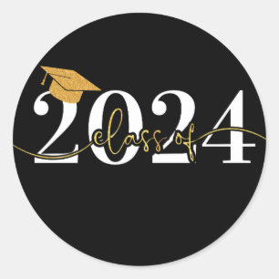 Class of 2024 Black & Gold Classic Round Sticker
