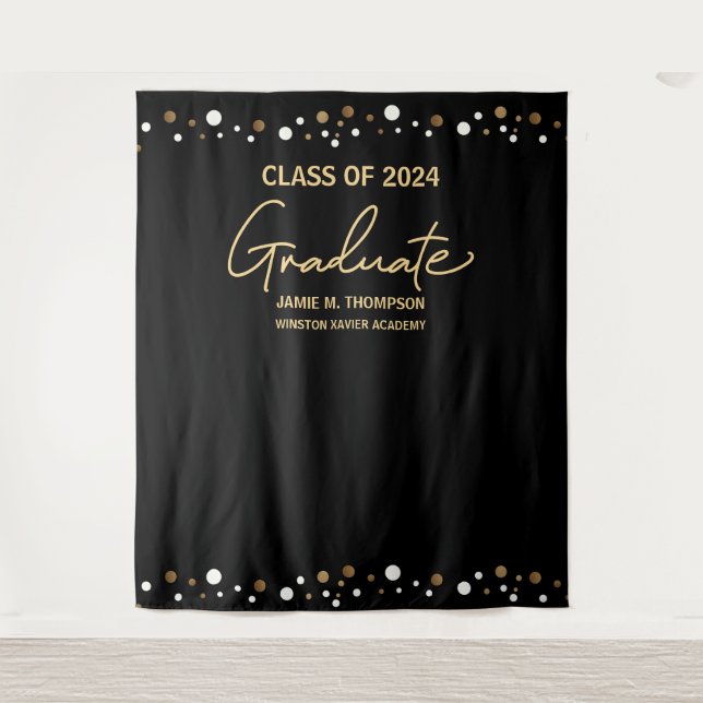 Class of 2024 Black gold Custom graduation Tapestry (Front)