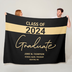 Class of 2024 Black Gold Personalised Graduation Fleece Blanket