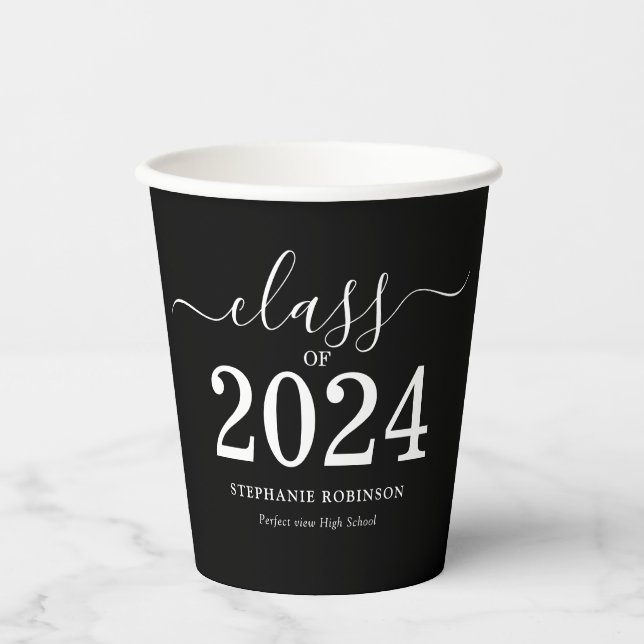 Class of 2024 Black White Graduation Party Paper Cups (Front)