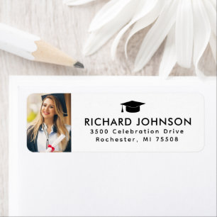  Class of 2024 Black White Graduation Photo Return Address Label