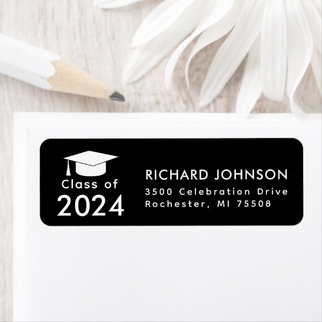  Class of 2024 Black White Graduation Return Address Label (Insitu)