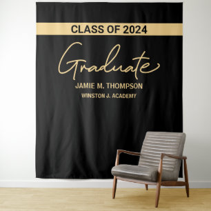 Class of 2024 Black yellow Graduation backdrop Tapestry