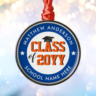 Class of 2024 Blue and Orange Graduate Graduation Metal Ornament