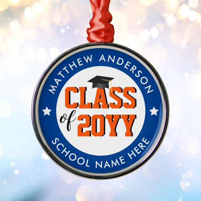 Class of 2024 Blue and Orange Graduate Graduation  Metal Ornament (Creator Uploaded)