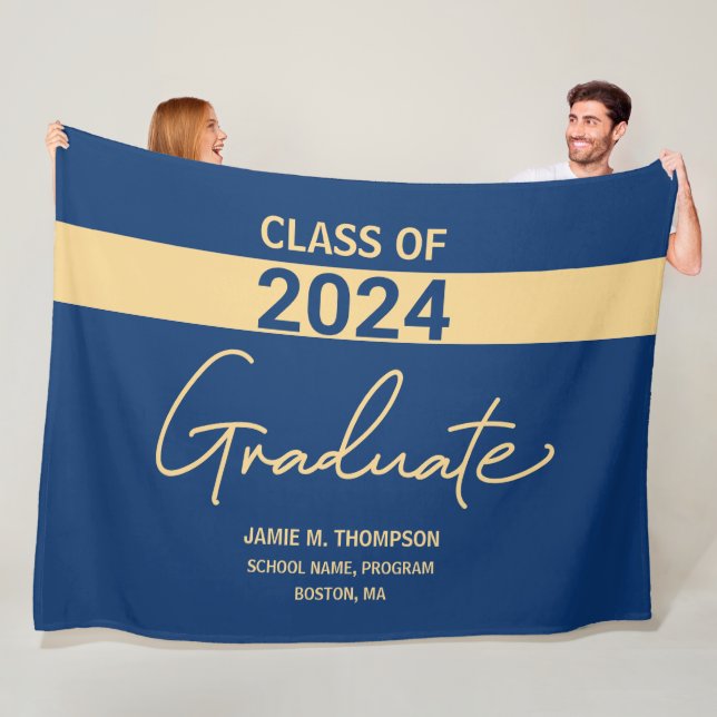 Class of 2024 Blue Gold Personalised Graduation Fleece Blanket (In Situ)