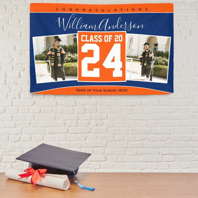 Class of 2024 Blue Orange Graduation Photo Banner (Creator Uploaded)