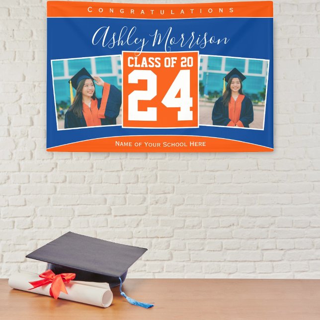 Class of 2024 Blue Orange Graduation Photo Collage Banner (Creator Uploaded)