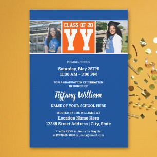 Class of 2024 Blue Orange Graduation Photo Collage Invitation