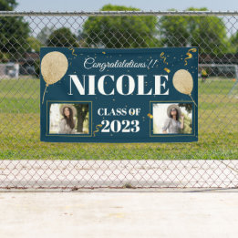 Class Of 2024 Blue White Balloon Photo Graduation Banner