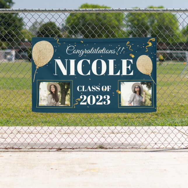 Class Of 2024 Blue White Balloon Photo Graduation Banner (Insitu)