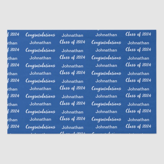 Class of 2024 Blue White Congratulations Grad Name Tissue Paper (Front)