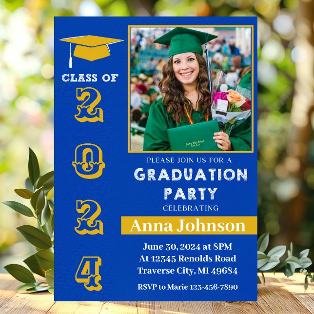 Class of 2024 Blue Yellow Graduation Invitation (Creator Uploaded)