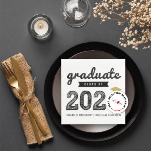 Class of 2024 Bold Black Sketch Graduation Party Napkin