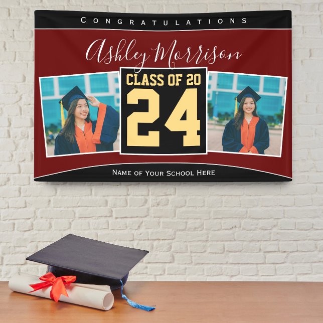 Class of 2024 Burgundy Black Gold Graduation Photo Banner (Creator Uploaded)