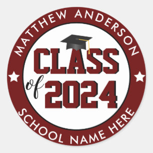 Class of 2024 Burgundy Graduate Graduation Party Classic Round Sticker