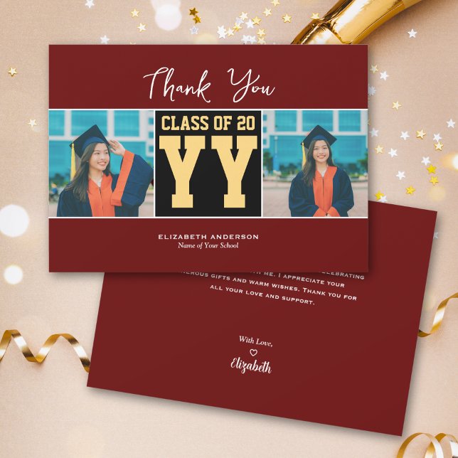Class of 2024 Burgundy Photo Collage Graduation Thank You Card (Creator Uploaded)