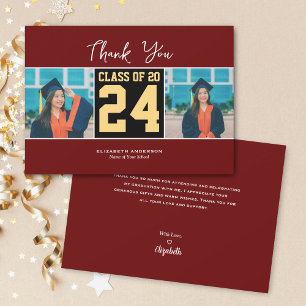 Class of 2024 Burgundy Photo Collage Graduation Thank You Card