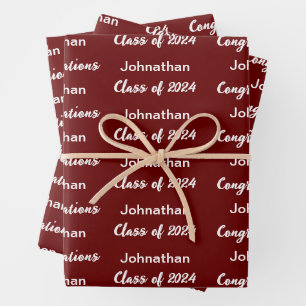 Class of 2024 Dark Red Congratulations Grad Name Wrapping Paper Sheet