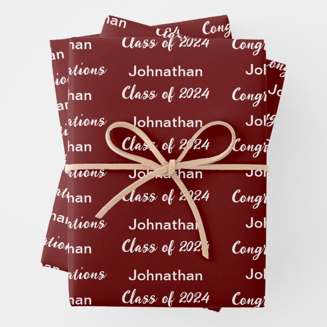 Class of 2024 Dark Red Congratulations Grad Name Wrapping Paper Sheet (In situ)