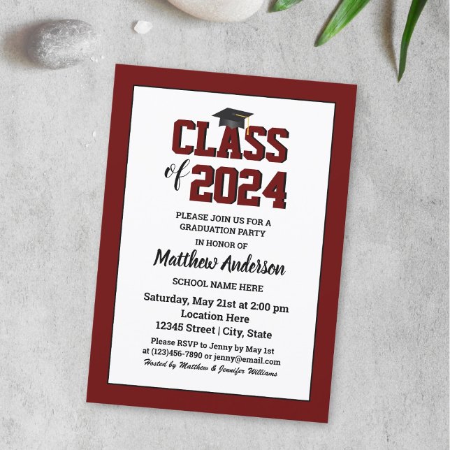 Class of 2024 Elegant Burgundy Dark Red Graduation Invitation (Creator Uploaded)