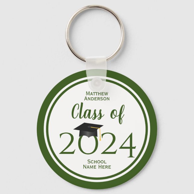 Class of 2024 Elegant Forest Green Graduation Key Ring (Front)