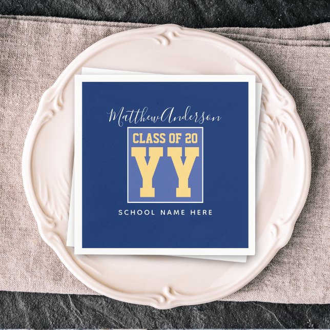 Class of 2024 Elegant Royal Blue & Gold Graduation Napkin (Creator Uploaded)