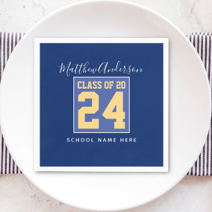 Class of 2024 Elegant Royal Blue & Gold Graduation Napkin