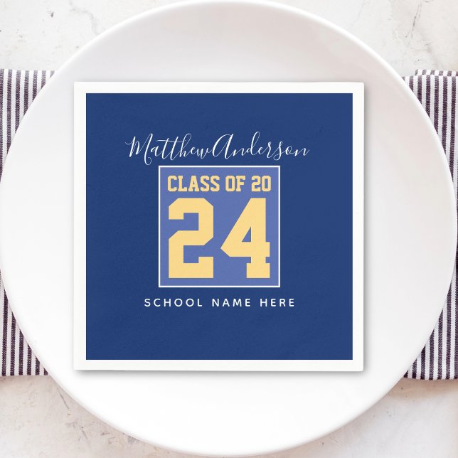 Class of 2024 Elegant Royal Blue & Gold Graduation Napkin (Creator Uploaded)