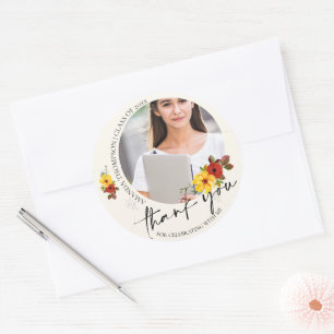Class Of 2024 Floral Photo Graduation Thank You Classic Round Sticker