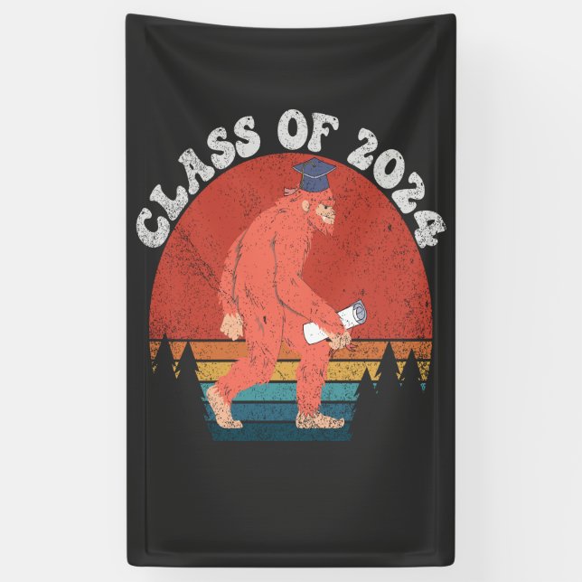 Class Of 2024 Funny Graduation Bigfoot Retro Gift  Banner (Vertical)